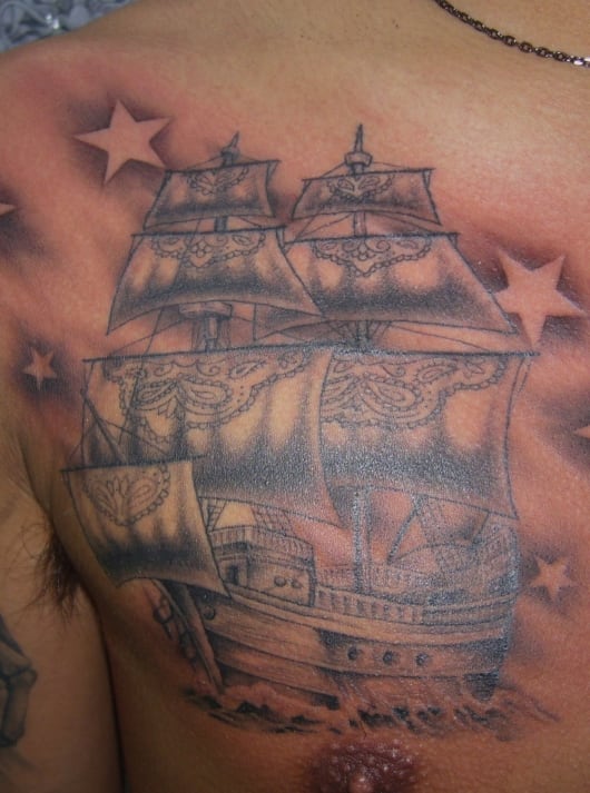 ブラック グレー 船 Ship 東京 渋谷の刺青タトゥースタジオ サンスクリットタトゥー Sunsqlit Tattoo
