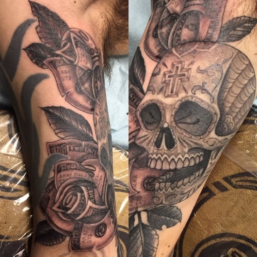 ブラック グレー メキシカンスカル Mexicanskull 東京 渋谷の刺青タトゥースタジオ サンスクリットタトゥー Sunsqlit Tattoo